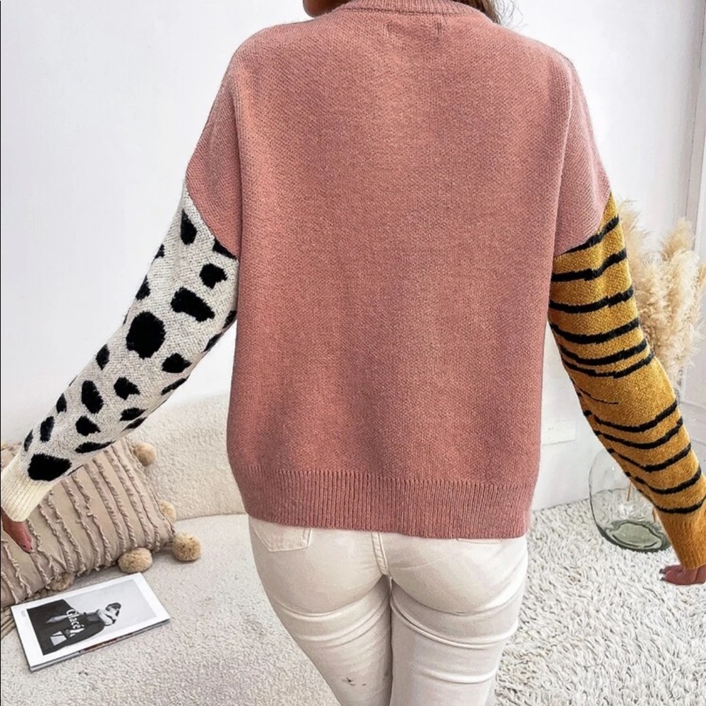 Leopard print stripes color block Sweater - Picture 3 of 6